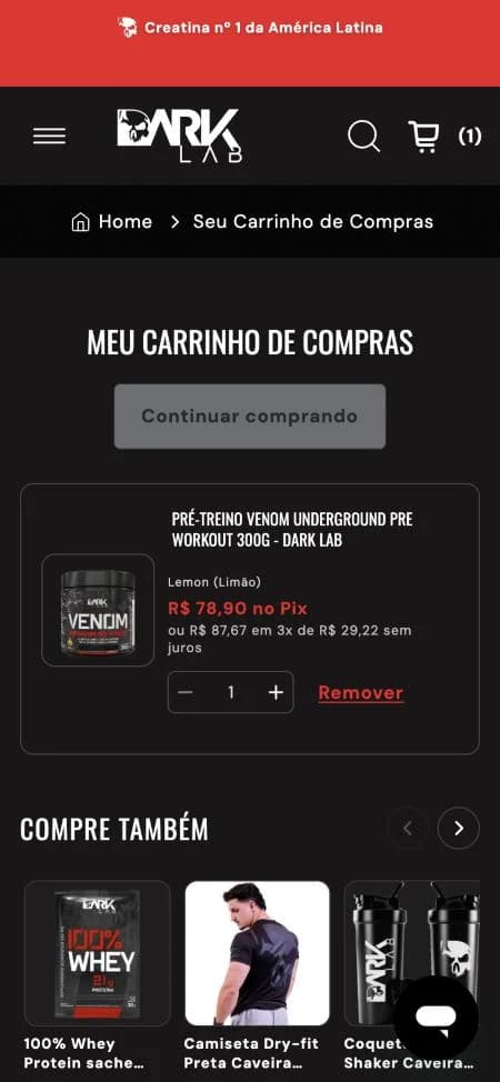 Topo do carrinho ao vivo